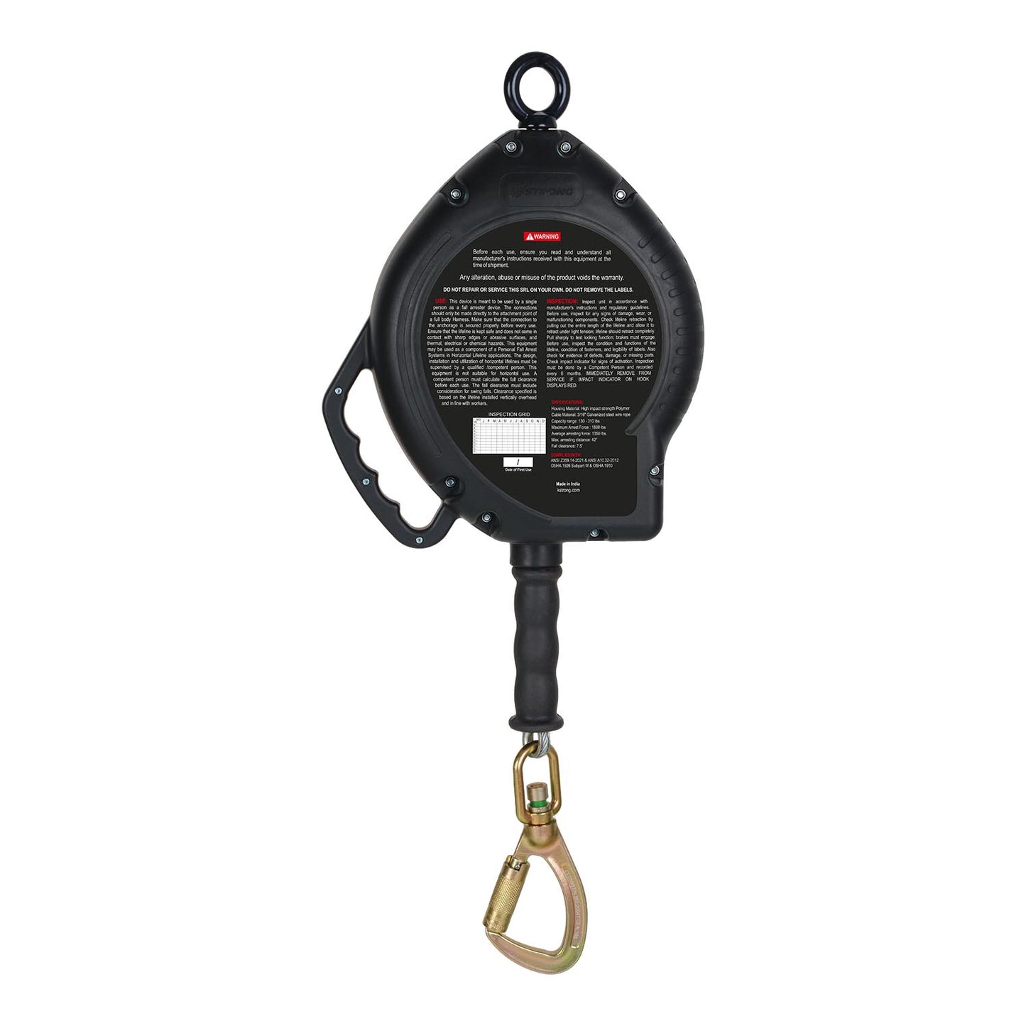 KSTRONG® BRUTE 50 ft. Cable SRL with Load Indicating Swivel Locking Carabiner, Installation Carabiner and Tagline (ANSI)